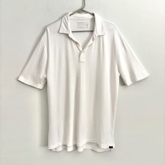 Faherty Cloud Cotton White Short Sleeve Polo Shirt Men’s Size Large - Picture 1 of 9